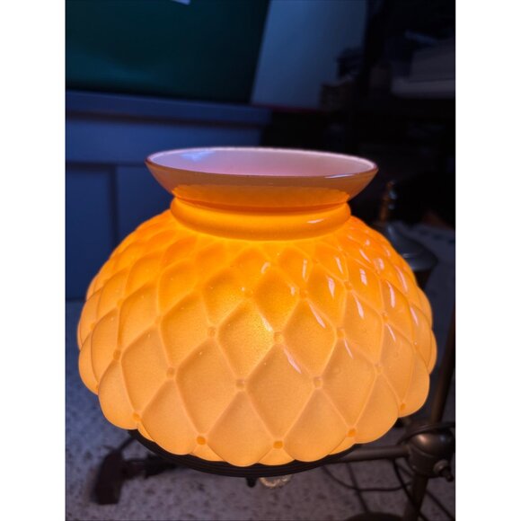 Vintage Amber Glass Lampshade Quilted Replacement Globe Overlay Glass 6 3/4" - Picture 12 of 12